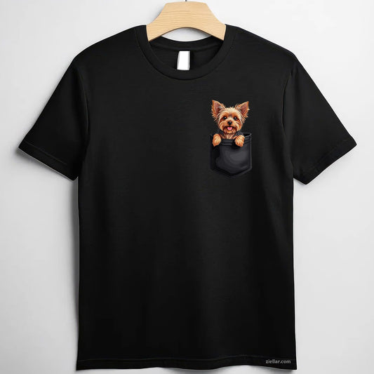 Puppy Yorkshire Terrier In Your Pocket T-Shirt, Peeking Dogs Lover Vintage Graphic Tee For Adults Unisex