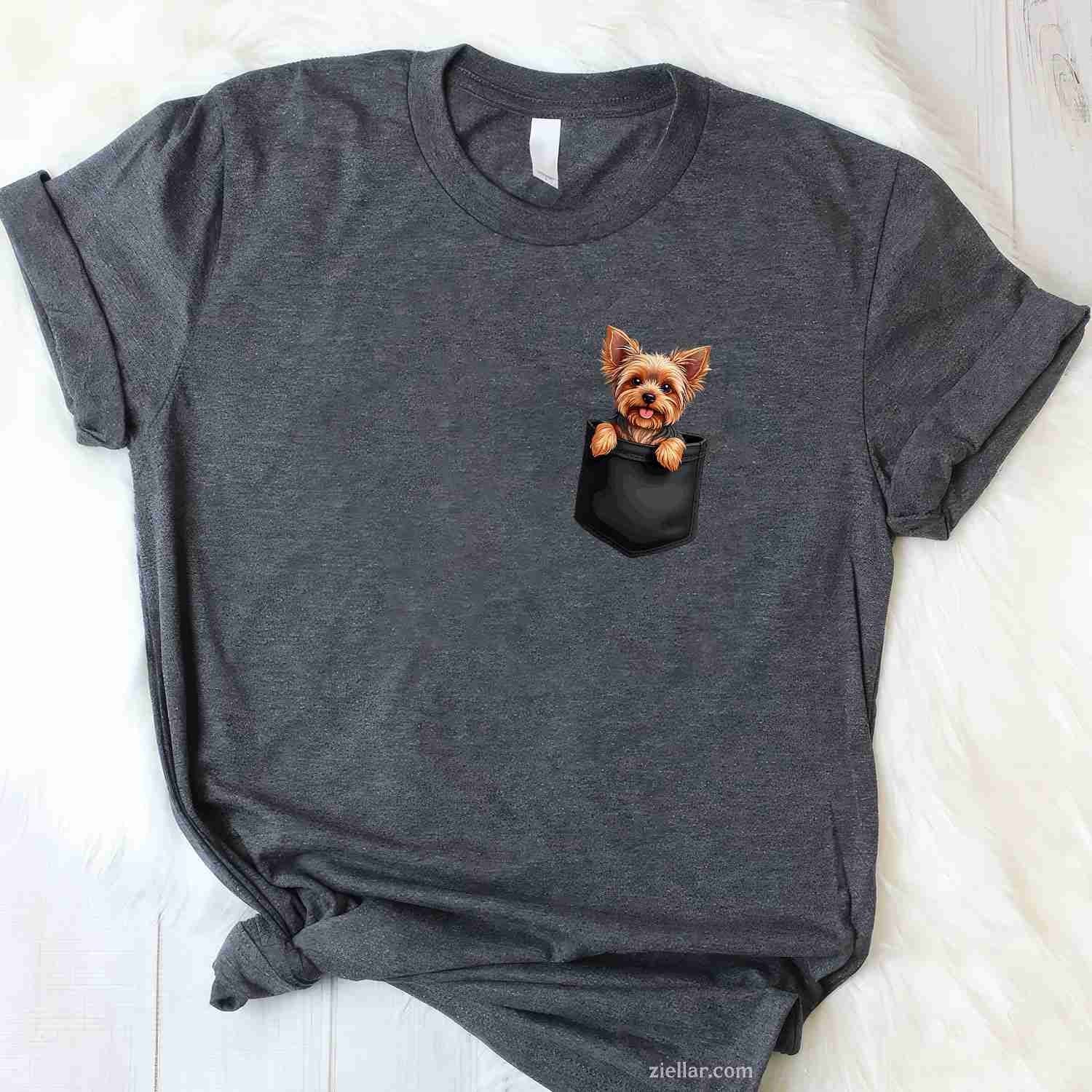 Puppy Yorkshire Terrier In Your Pocket T-Shirt, Peeking Dogs Lover Vintage Graphic Tee For Adults Unisex