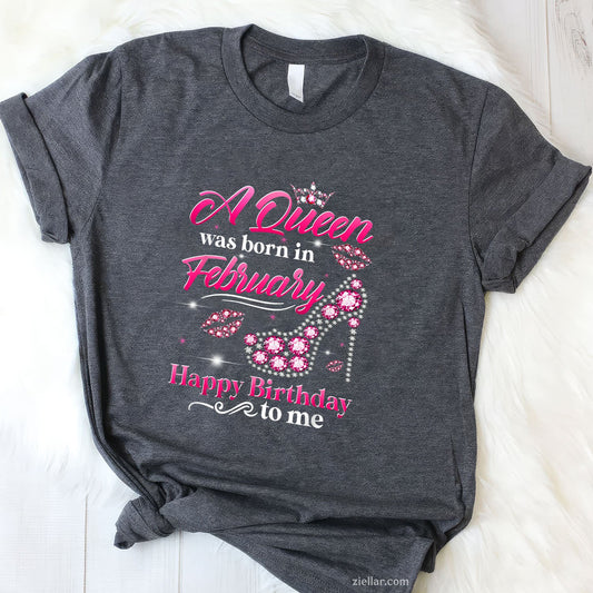 Queen Born in February Tee and T-Shirt, Diamond Crown Birthday T-Shirt Gift for Women Adults