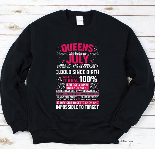 Queens Are Born in July Sweatshirt, Patriotic USA Independence Day Gift