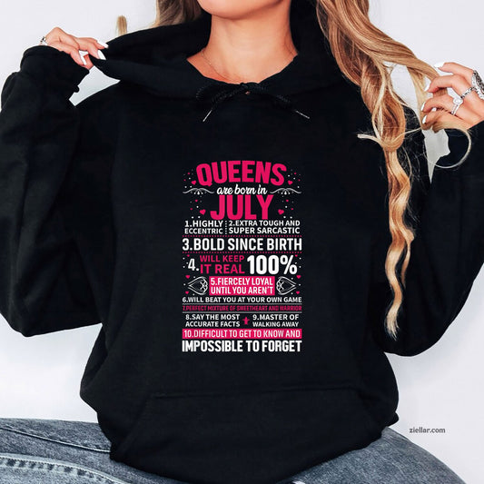 Queens Are Born in July Hoodie Shirt, Patriotic USA Independence Day Gift