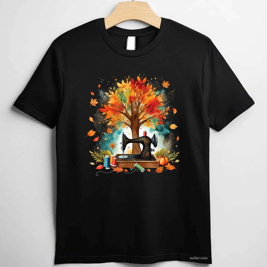 Quilting Sewing Machine Autumn Fall Leaves Sewer T-Shirt and Tee for Adults Men Women Unisex