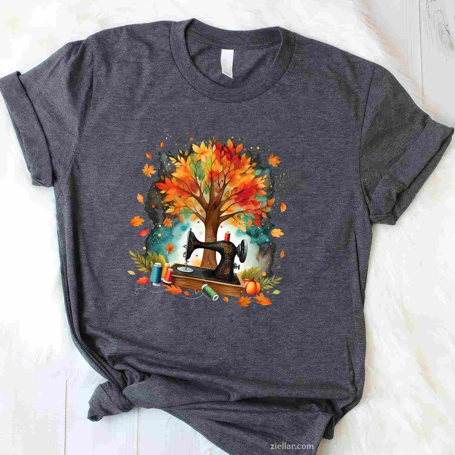 Quilting Sewing Machine Autumn Fall Leaves Sewer T-Shirt and Tee for Adults Men Women Unisex