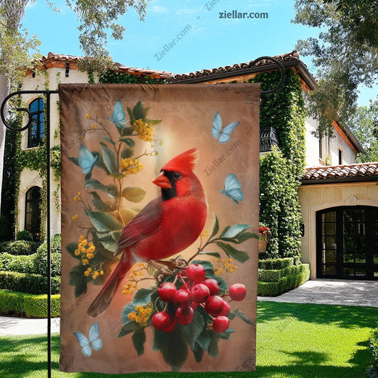 Red Bird Garden Flag 12x18_ Double Sided Burlap Spring Yard Outdoor Decoration