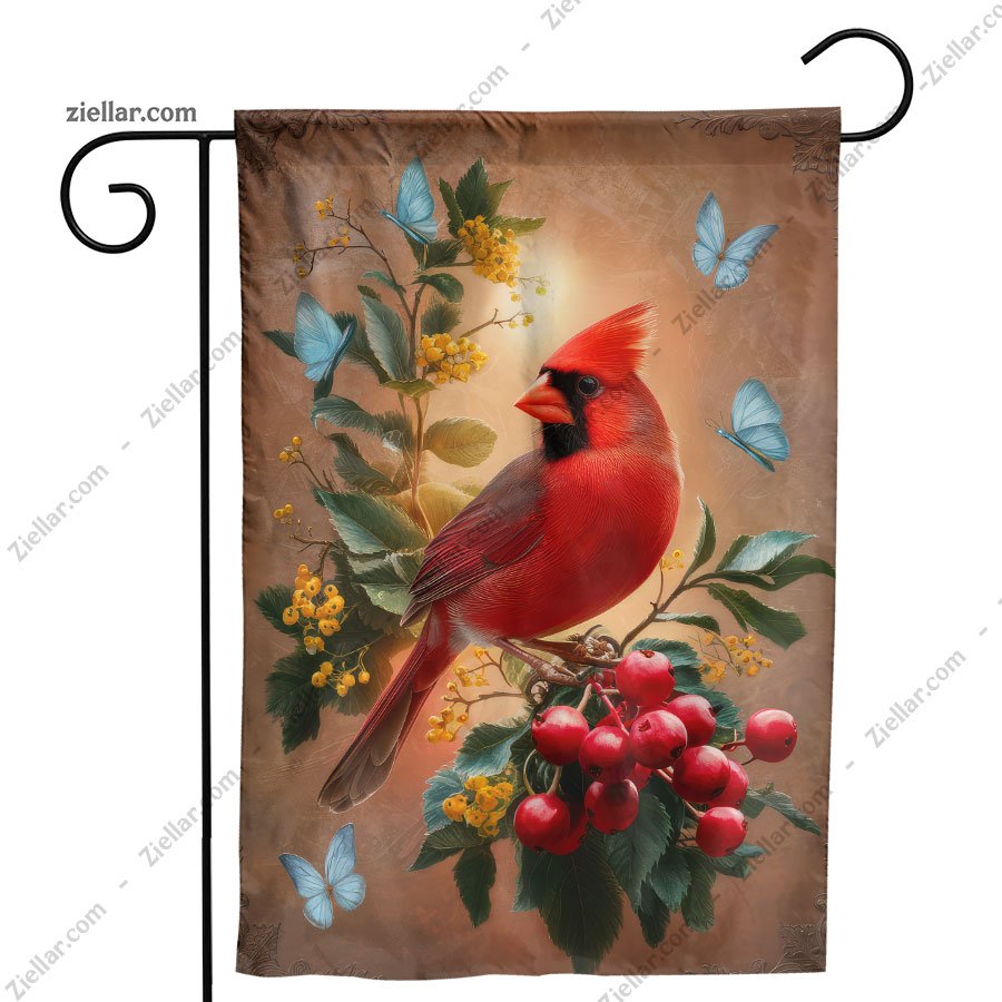 Red Bird Garden Flag 12x18_ Double Sided Burlap Spring Yard Outdoor Decoration