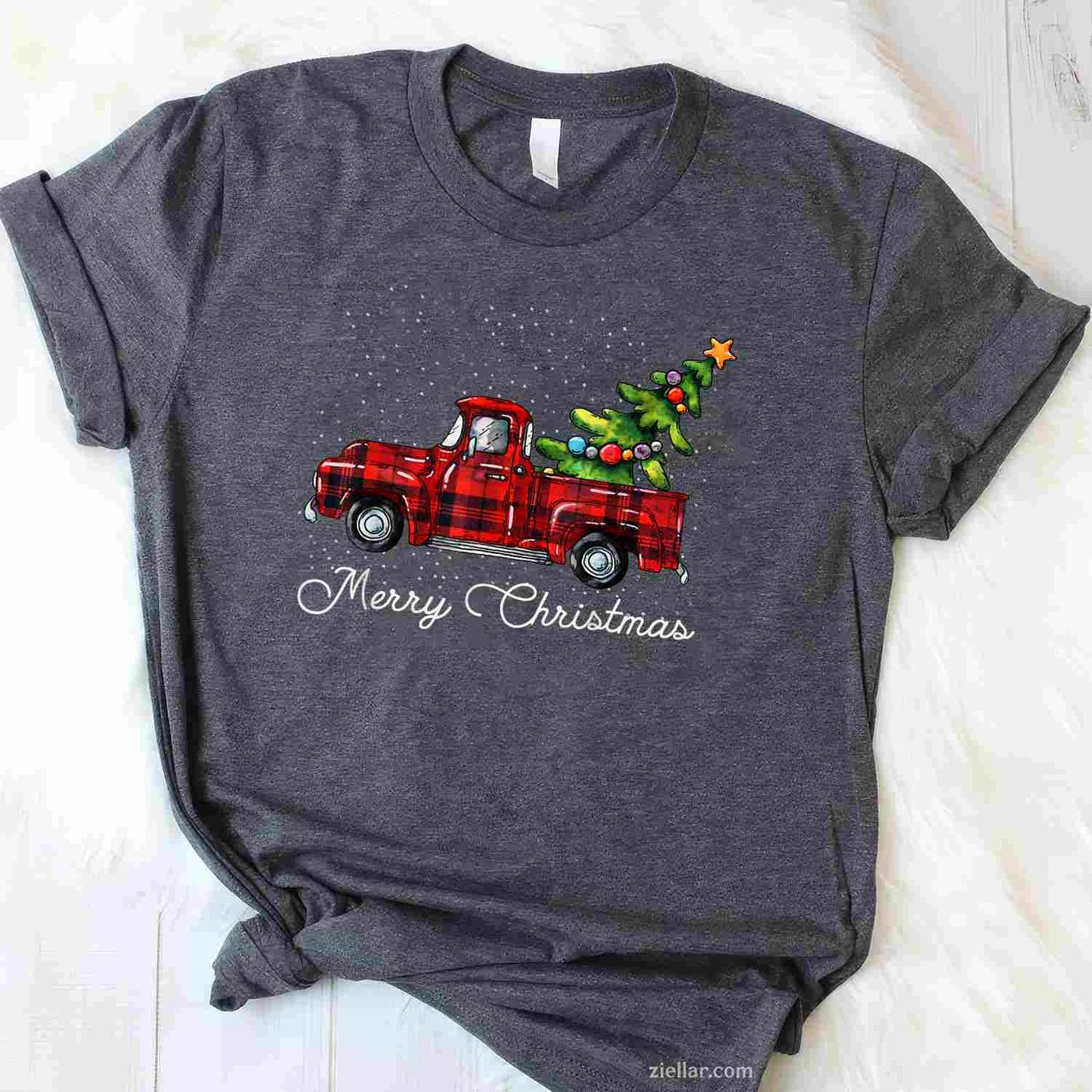 Red Buffalo Plaid Pickup Truck With Tree Merry Christmas T-Shirt, A Classic Buffalo Plaid Christmas Tree Tee