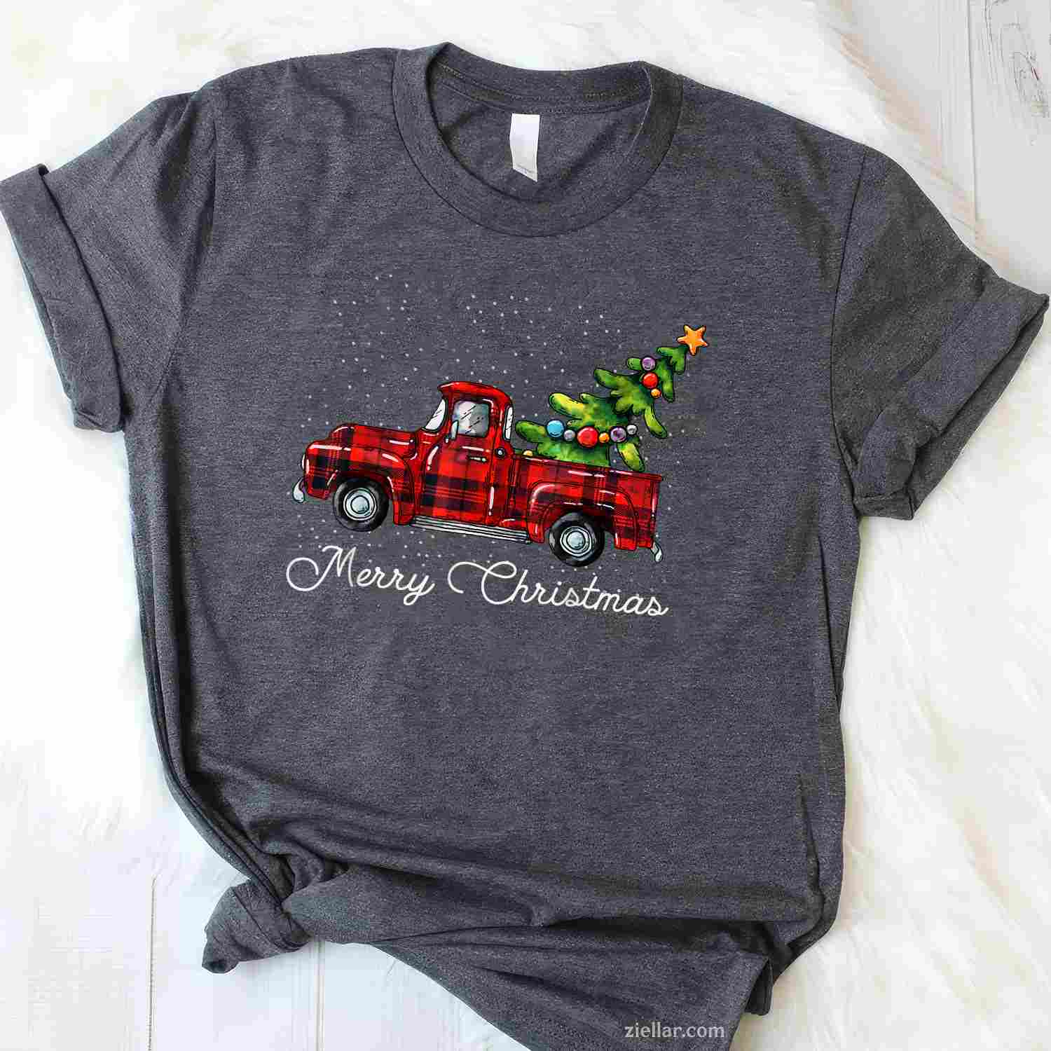 Red Buffalo Plaid Pickup Truck With Tree Merry Christmas T-Shirt, A Classic Buffalo Plaid Christmas Tree Tee