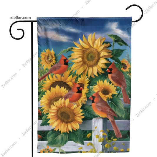 Red Cardinals Perched on Sunflowers Autumn Birds Floral Art Home Accent