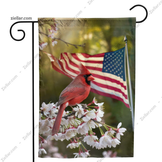 Red Cardinal and American Flag Rustic Patriotic Decor for Home or Garden