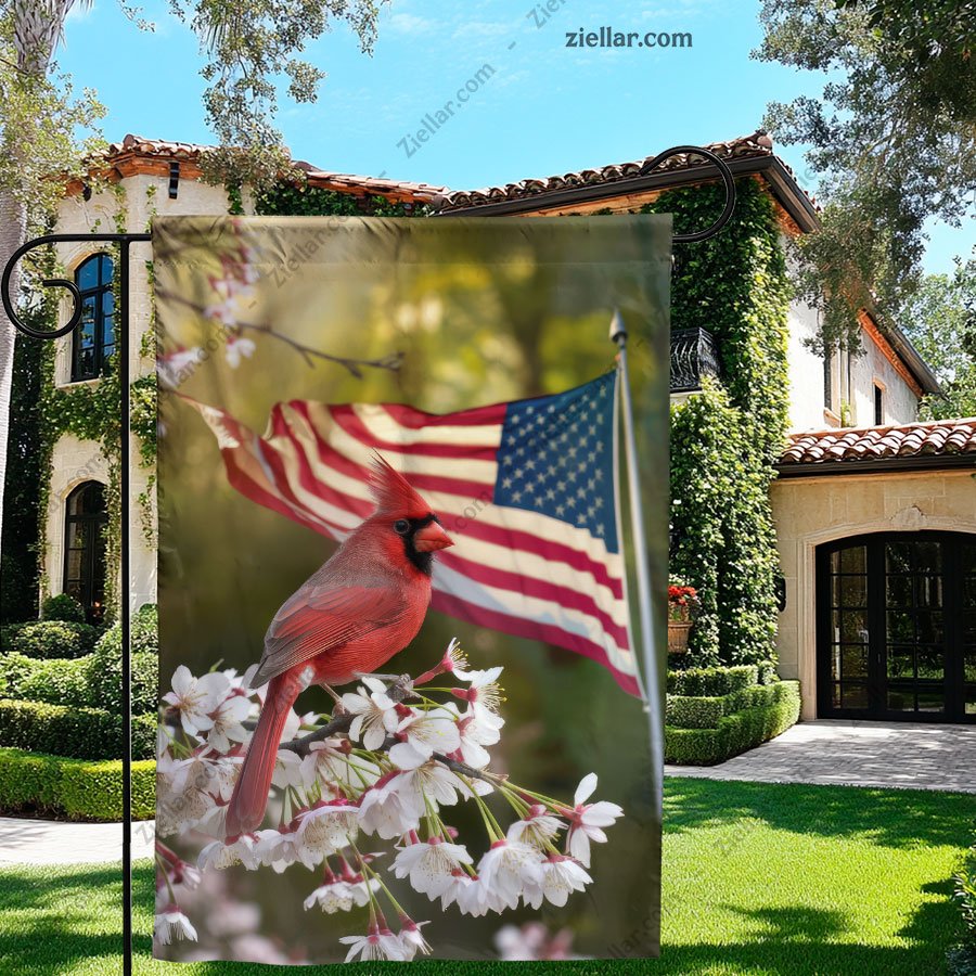Red Cardinal and American Flag Rustic Patriotic Decor for Home or Garden