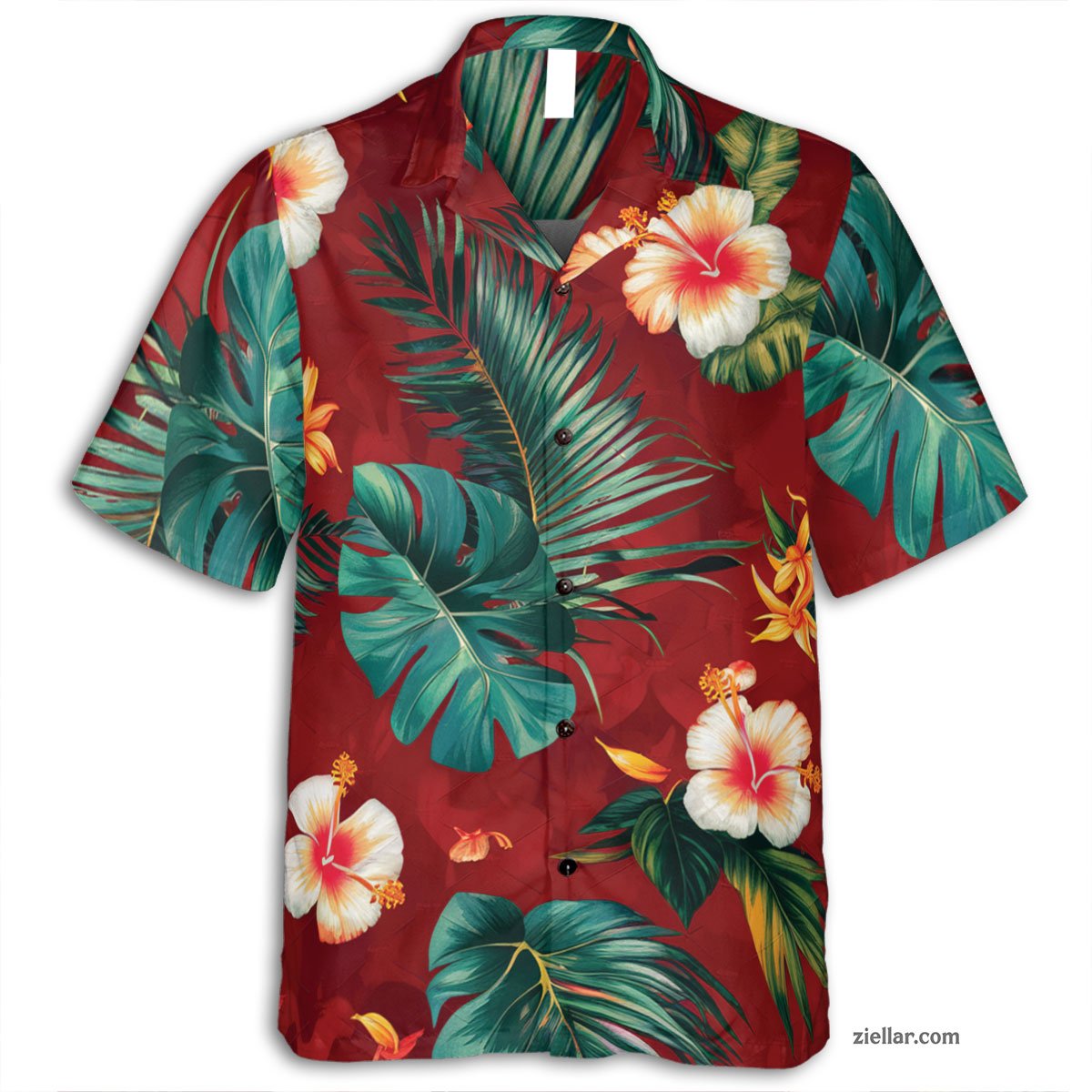 Red Flower Palm Hawaiian Shirt Tee, Summer Casual Vacation Shirt Unisex