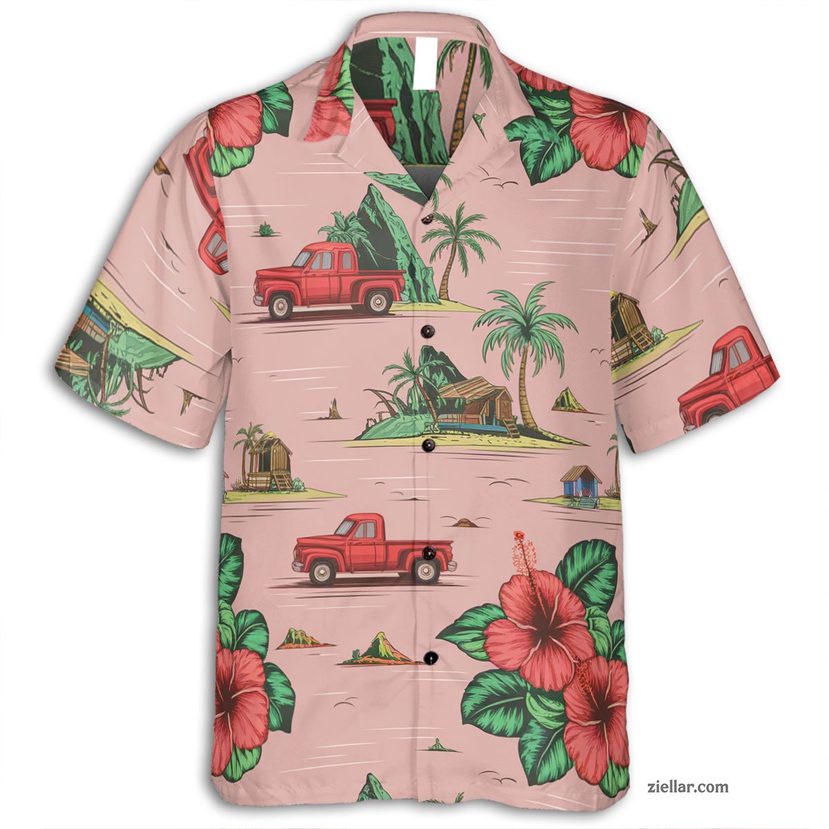 Red Hibiscus Retro Beach Scene Hawaiian Shirts for Men Women Vacation Gifts – Ideal for Poolside or Resort Days