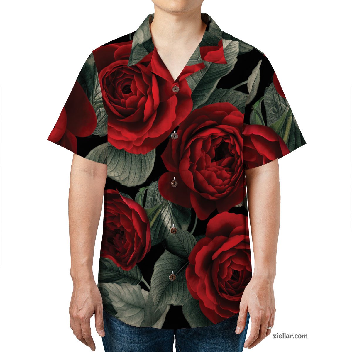 Red Rose Floral Hawaiian Shirt and Tee, Summer Beach Gift for Women Men