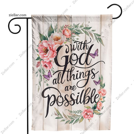 Religious Garden Flag 12x18 Inch God All Things Possible Outdoor Yard Sig