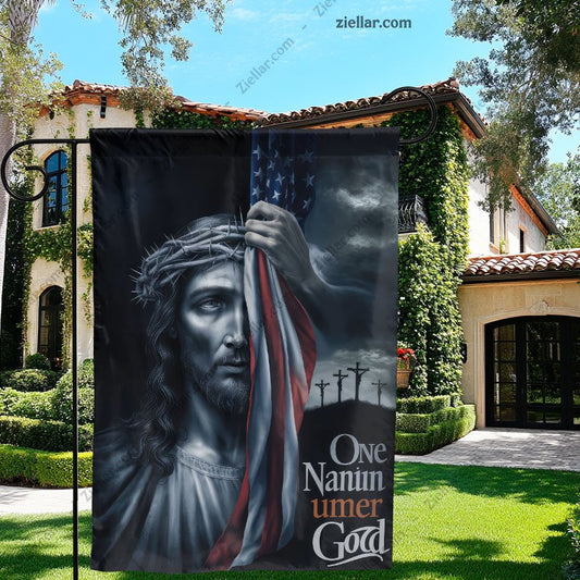 Religious Patriotic Garden Flag, One Nation Under God with Cross for Home Decor
