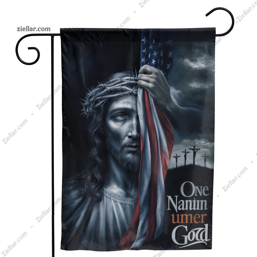 Religious Patriotic Garden Flag, One Nation Under God with Cross for Home Decor