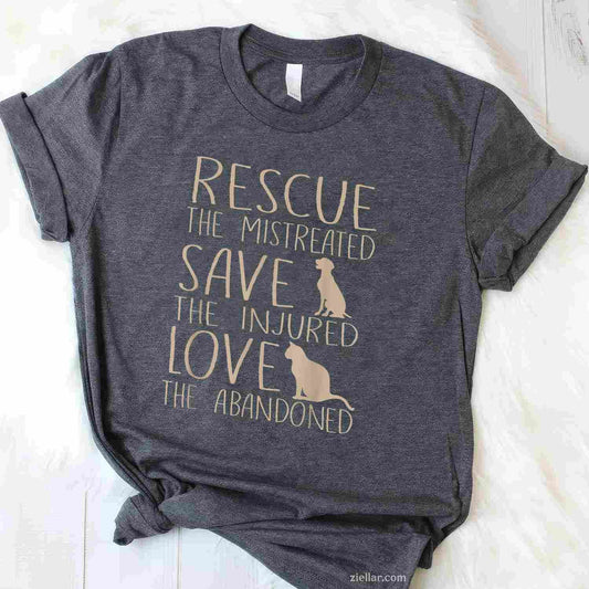 Rescue Save Love - Cute Animal T-Shirt, Rescue Dog Cat Lovers Vintage Graphic Tee For Adults