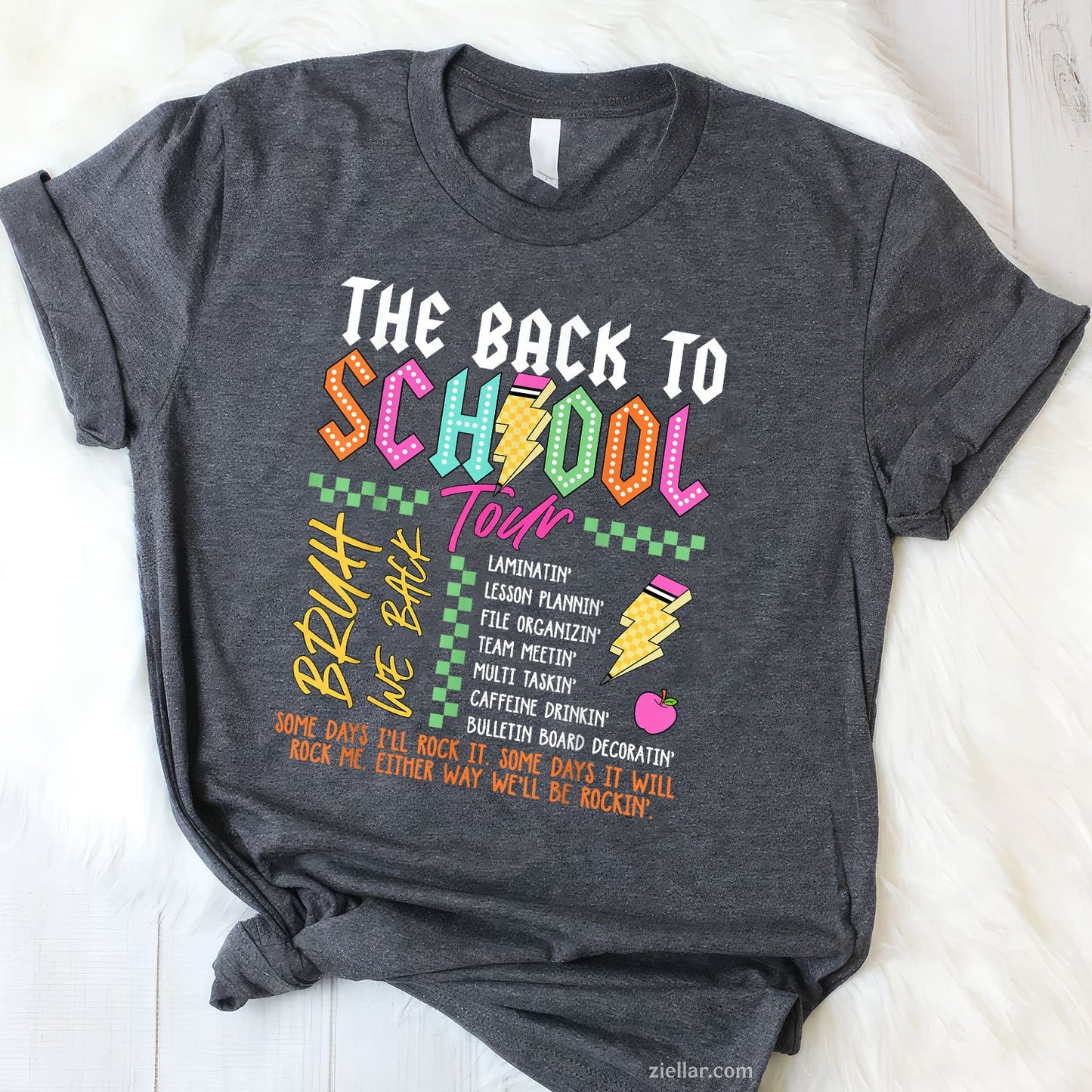 Retro ABCD Tour Tee and T-Shirt, Lightning Bolt Back to School Teacher T-Shirt for Adults