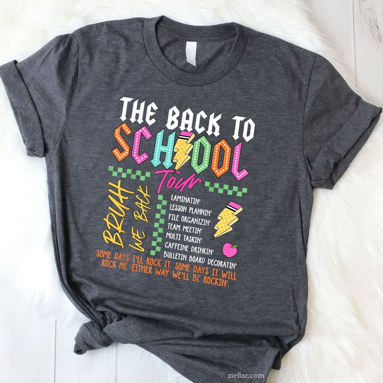 Retro ABCD Tour Tee and T-Shirt, Lightning Bolt Back to School Teacher T-Shirt for Adults