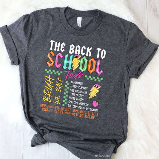 Retro ABCD Tour Tee and T-Shirt, Lightning Bolt Back to School Teacher T-Shirt for Adults
