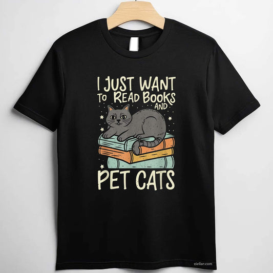 Retro I Just Want To Read Books And Pet Cats T-Shirt, Vintage Graphic Tee For Cat Men Women
