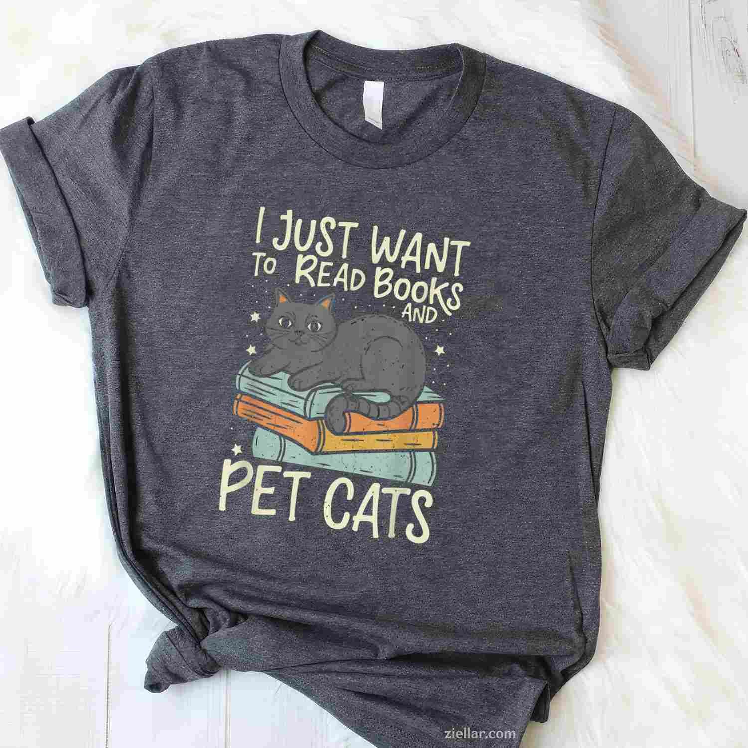 Retro I Just Want To Read Books And Pet Cats T-Shirt, Vintage Graphic Tee For Cat Men Women