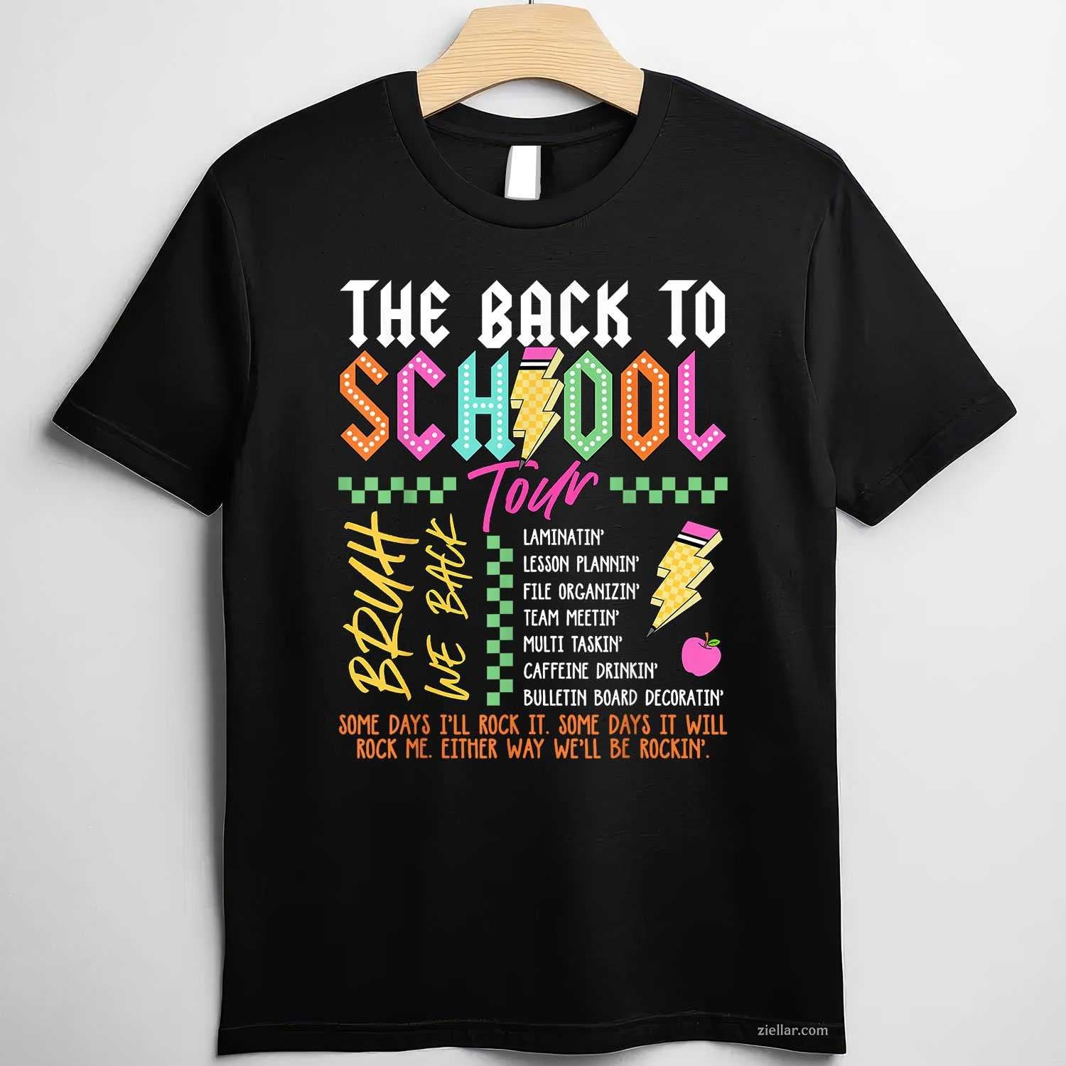 Retro Lightning Bolt ABCD Back To School Tour Teacher T-Shirt Tee for Men Women