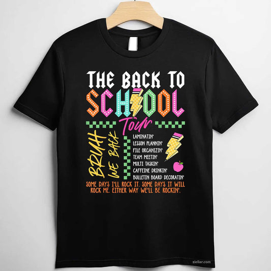 Retro Lightning Bolt ABCD Back To School Tour Teacher T-Shirt Tee for Men Women