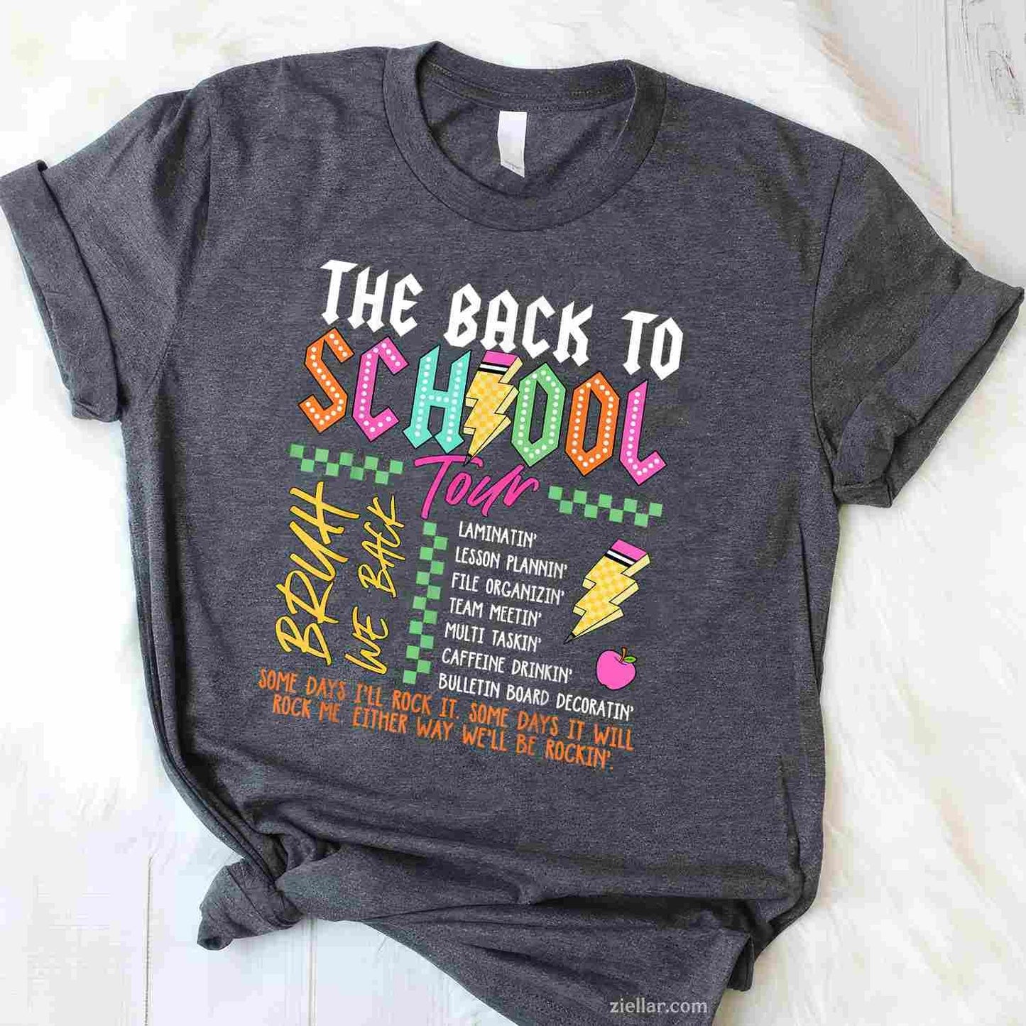 Retro Lightning Bolt ABCD Back To School Tour Teacher T-Shirt Tee for Men Women