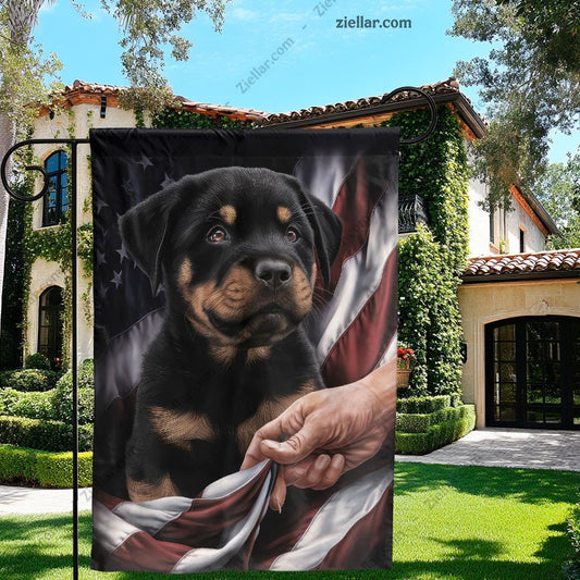 Rottweiler Garden Flag American Flag Pulled by Hand Patriotic Outdoor Yard Decor