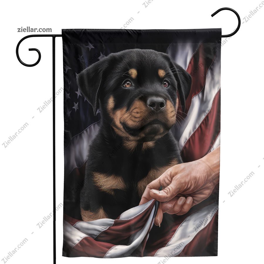 Rottweiler Garden Flag American Flag Pulled by Hand Patriotic Outdoor Yard Decor