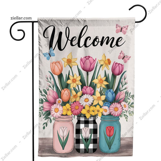 Rustic Floral Mason Jar Garden Flag 12x18 Inch, Double Sided Outdoor Yard Flag