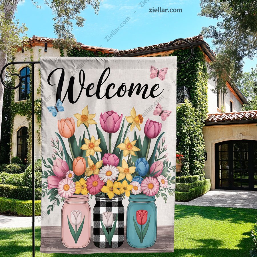 Rustic Floral Mason Jar Garden Flag 12x18 Inch, Double Sided Outdoor Yard Flag
