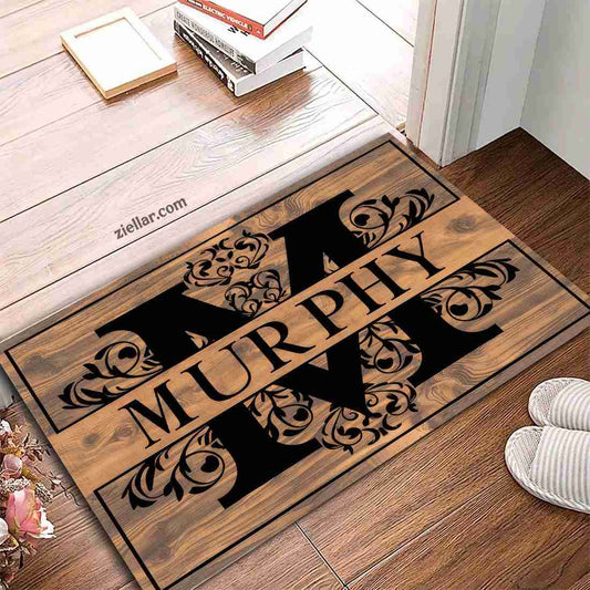 Rustic Personalized Doormat with Monogram and Custom Family Name Design