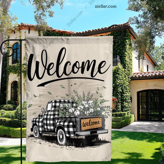 Rustic Spring Truck Garden Flag 12x18 Inch, Double Sided Outdoor Yard Flag