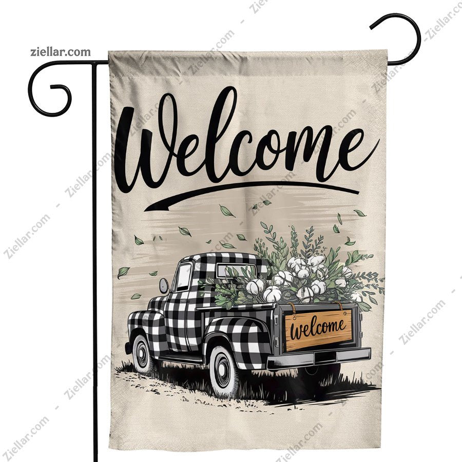 Rustic Spring Truck Garden Flag 12x18 Inch, Double Sided Outdoor Yard Flag