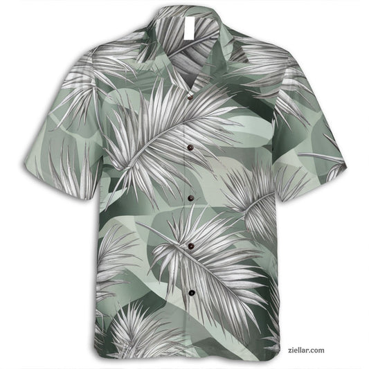 Sage Green Palm Tree Hawaiian Shirt Tee, Vacation Aloha Party Outfit