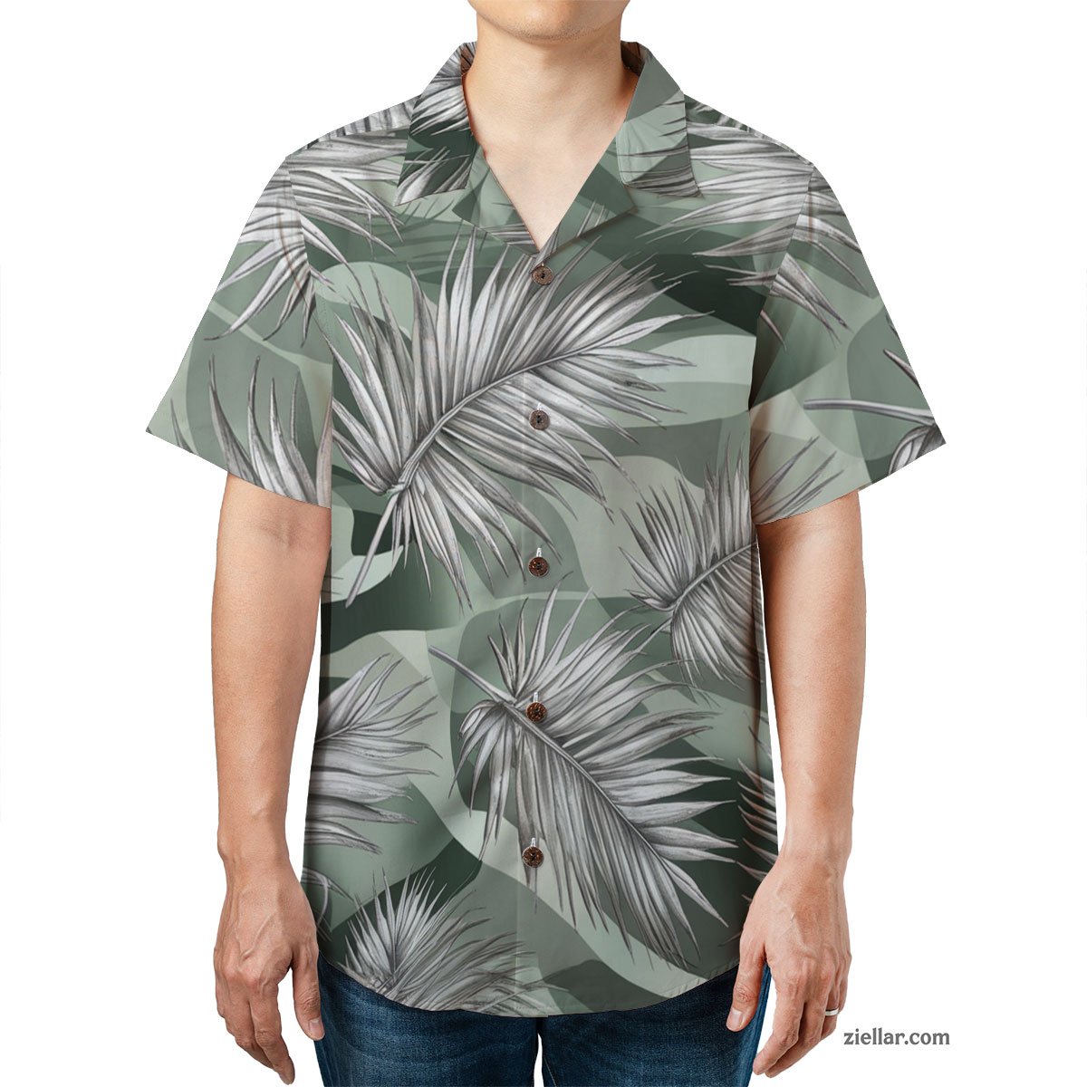Sage Green Palm Tree Hawaiian Shirt Tee, Vacation Aloha Party Outfit