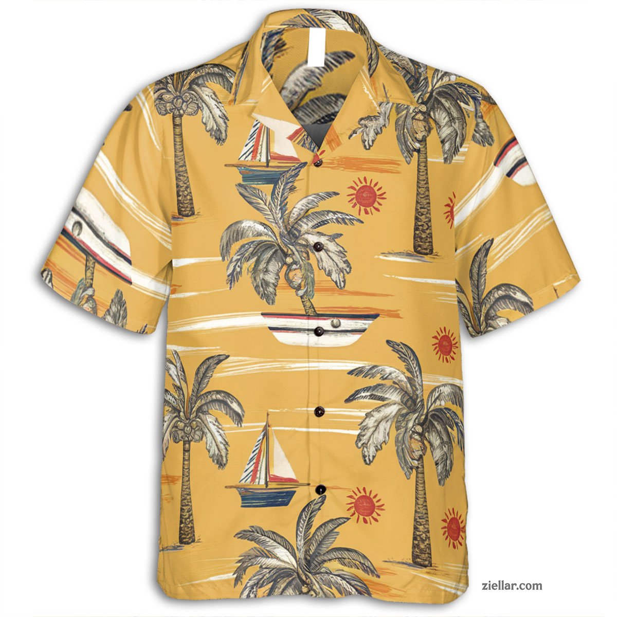Sailboat and Palm Tree Hawaiian Shirt and Tee, Aloha Beach Shirt Adults