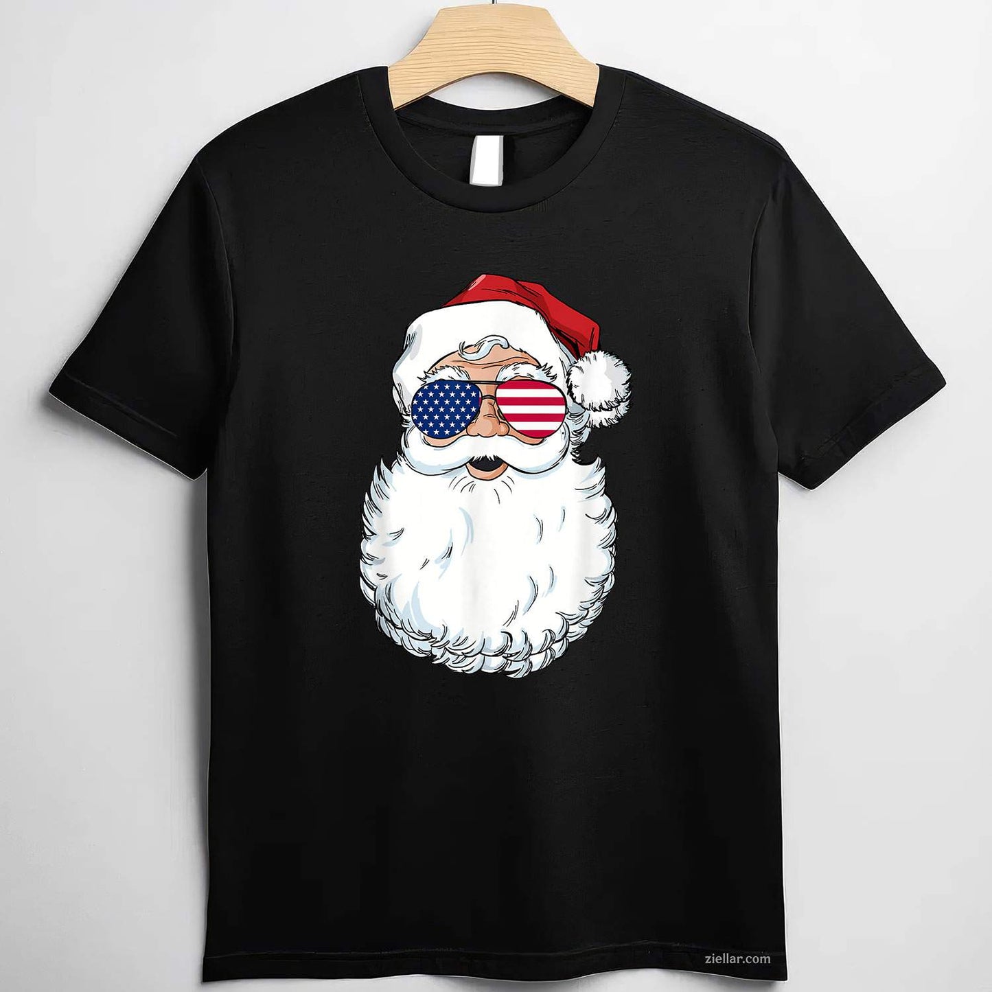 Santa Claus Patriotic Usa Sunglasses Christmas In July Santa T-Shirt, A Patriotic American Xmas In July Tee