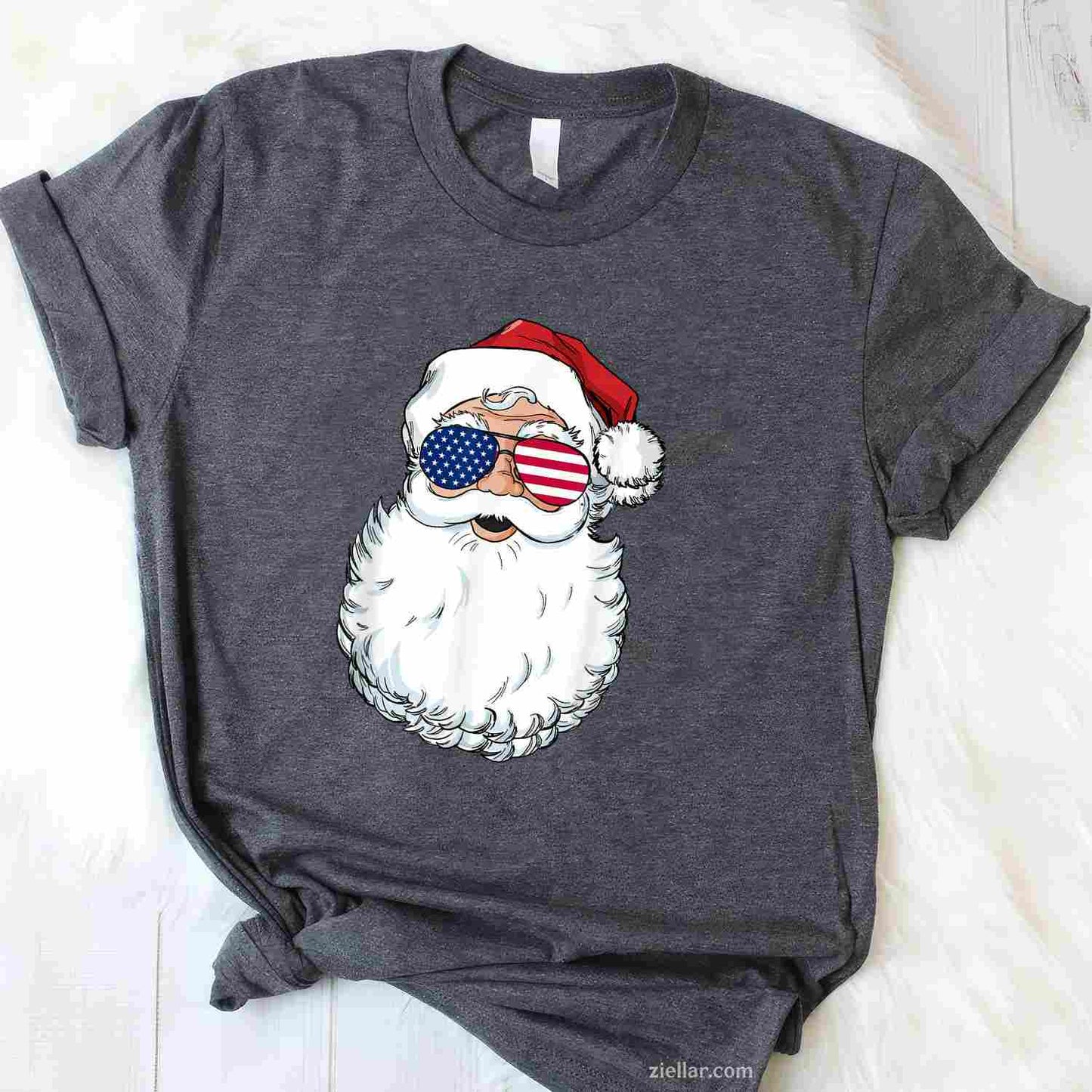 Santa Claus Patriotic Usa Sunglasses Christmas In July Santa T-Shirt, A Patriotic American Xmas In July Tee