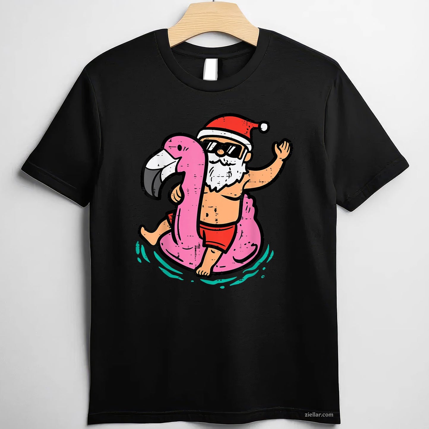 Santa Flamingo Floatie Funny Christmas In July Summer Xmas TShirt