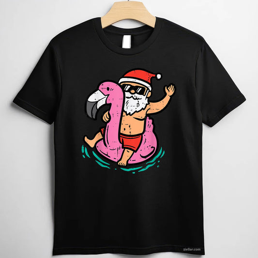 Santa Flamingo Floatie Funny Christmas In July Summer Xmas TShirt