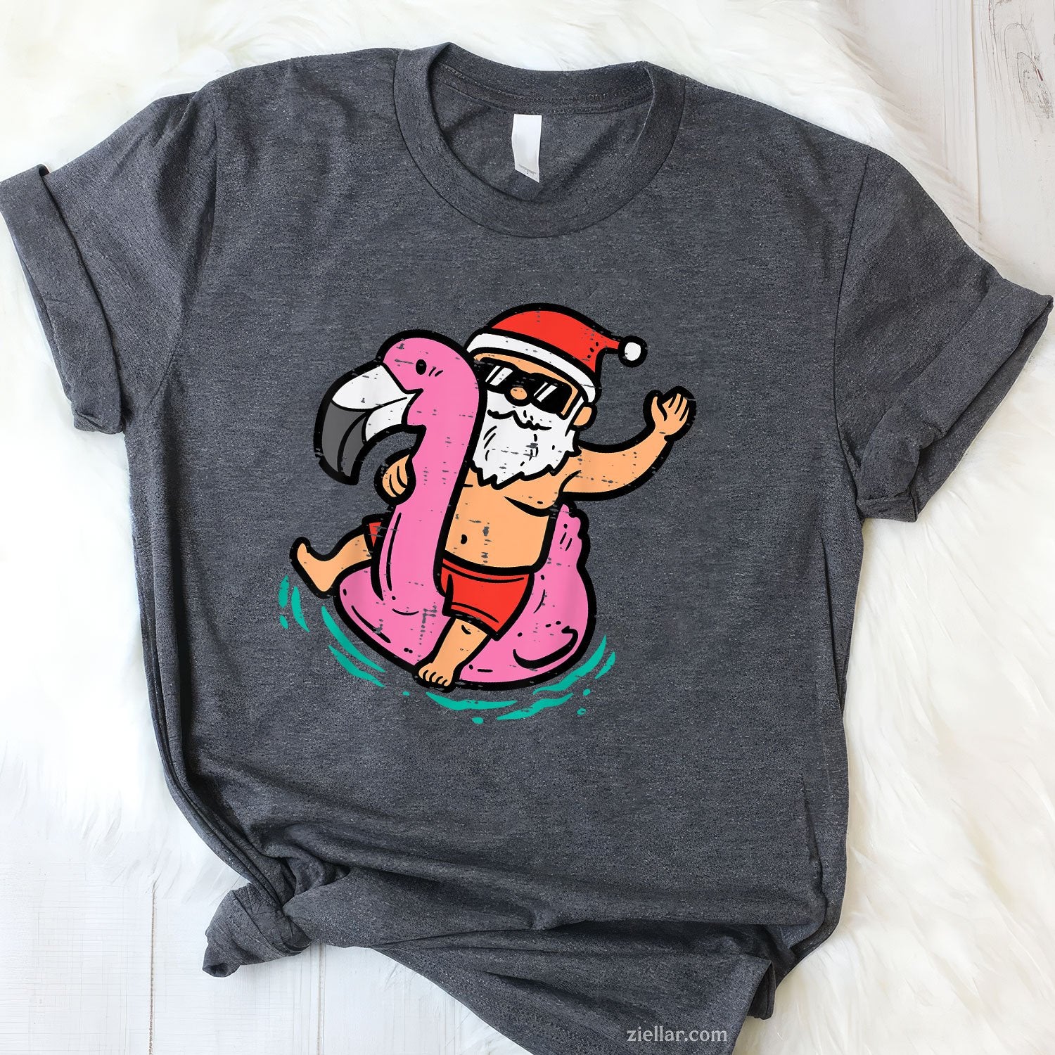 Santa Flamingo Floatie Funny Christmas In July Summer Xmas TShirt