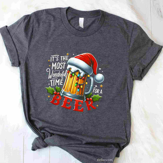 Santa It'S The Most Wonderful Time For A Beer Christmas T-Shirt, A Funny Christmas Beer Lover Holiday Tee