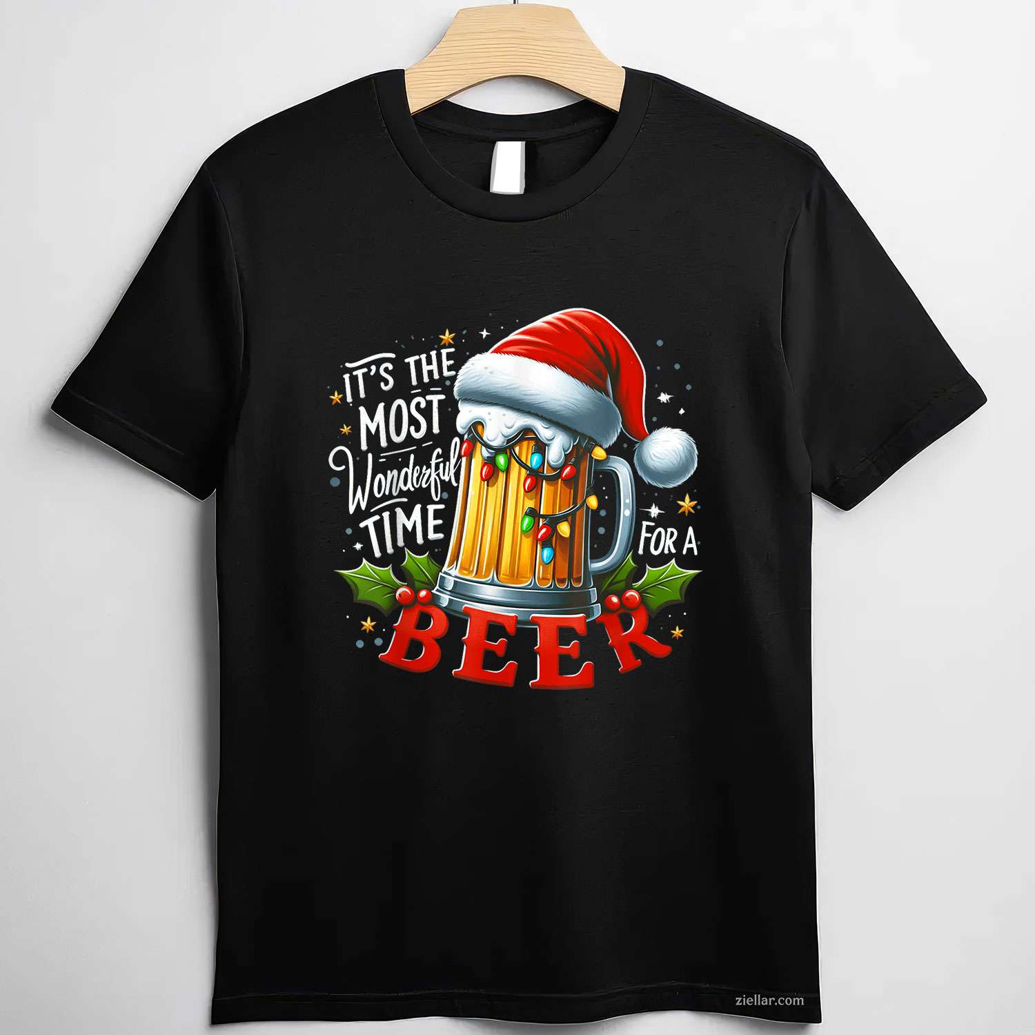 Santa It'S The Most Wonderful Time For A Beer Christmas T-Shirt, A Funny Christmas Beer Lover Holiday Tee