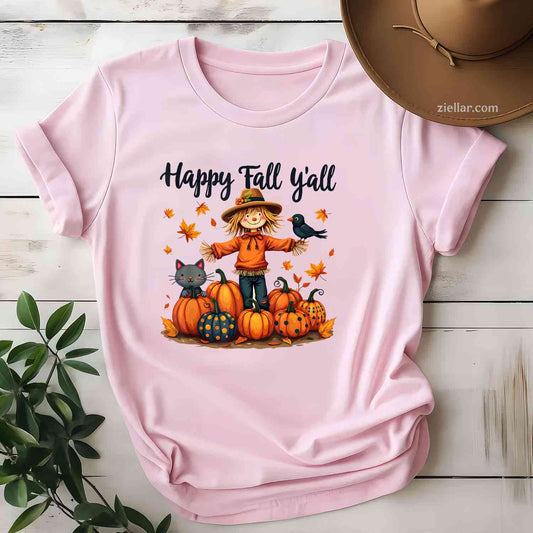 Scarecrow Happy Fall Y'all Thanksgiving Halloween Women Men T-Shirt and Tee for Adults Men Women Unisex