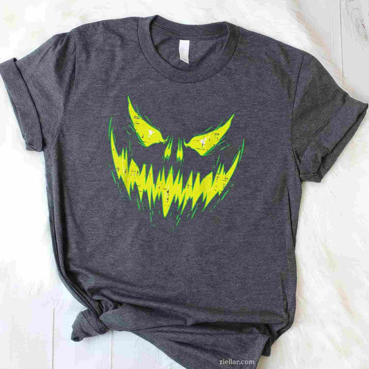 Scary Pumpkin Jack O Lantern Face Halloween Men Tee, Halloween T-Shirt for Men Women Adults Unisex, Aesthetic Streetwear Top, Soft Cotton Premium Print