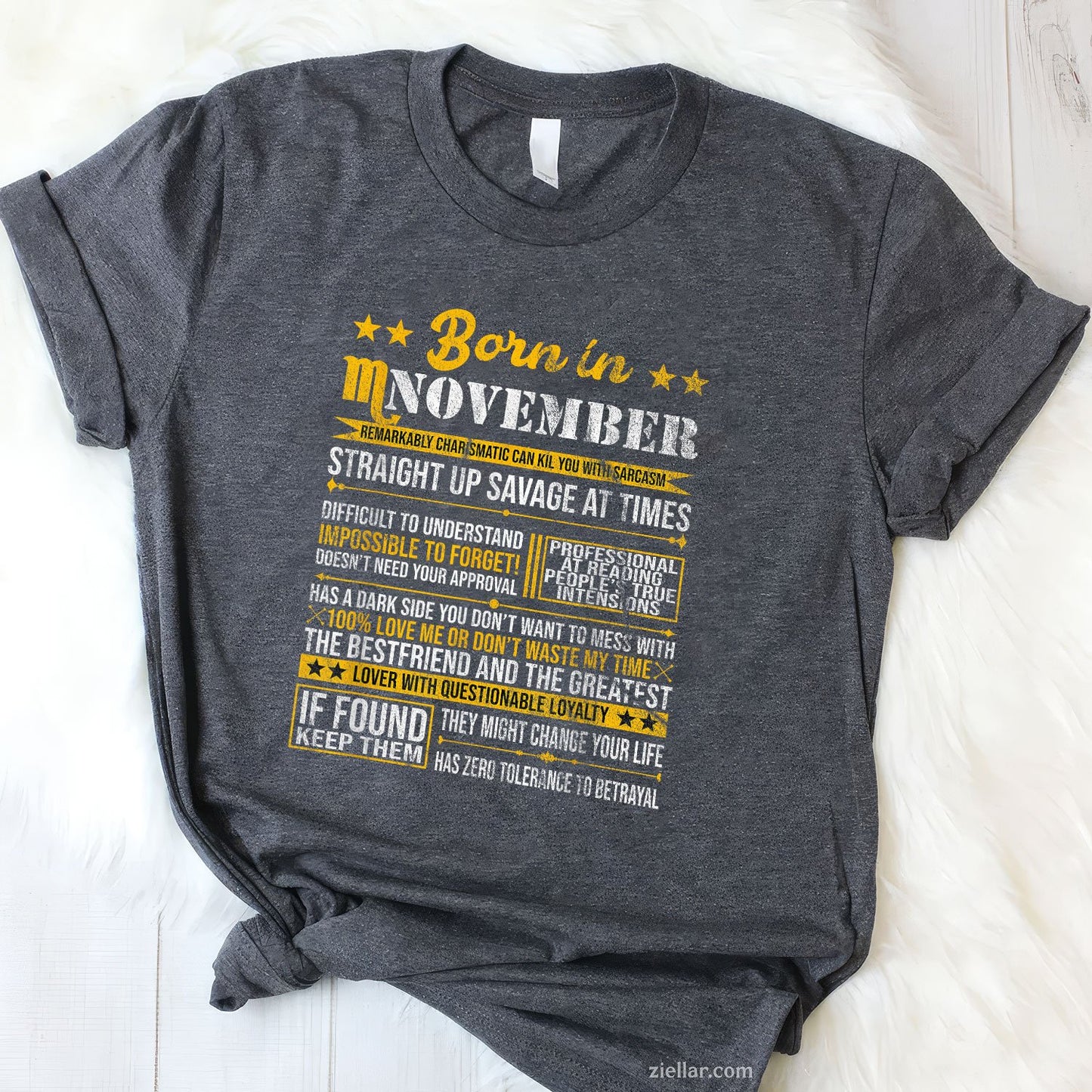 Scorpio Horoscope Tee and T-Shirt, Born in November Zodiac Birthday T-Shirt for Adults