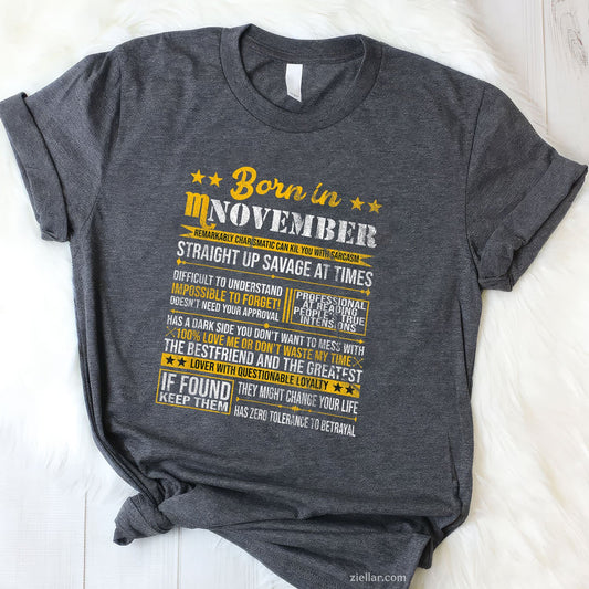 Scorpio Horoscope Tee and T-Shirt, Born in November Zodiac Birthday T-Shirt for Adults